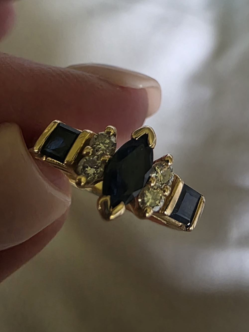 Vintage Effy 14k Gold Ring with Natural  Blue Sapphire and Diamonds Sz 6.5
